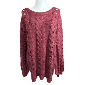NWT Burgundy Chunky Fisherman’s Cable Knit Sweater Women’s Medium Grandmacore